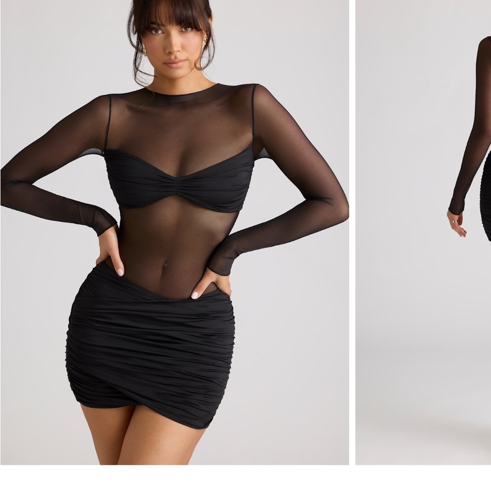 Oh Polly Sheer Black Long Sleeve Dress